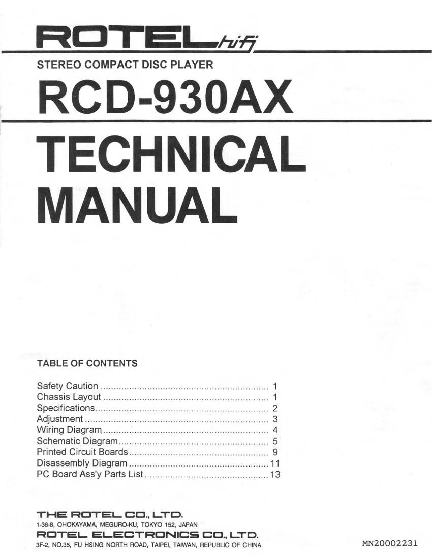 Rotel RCD 930AX Service Manual