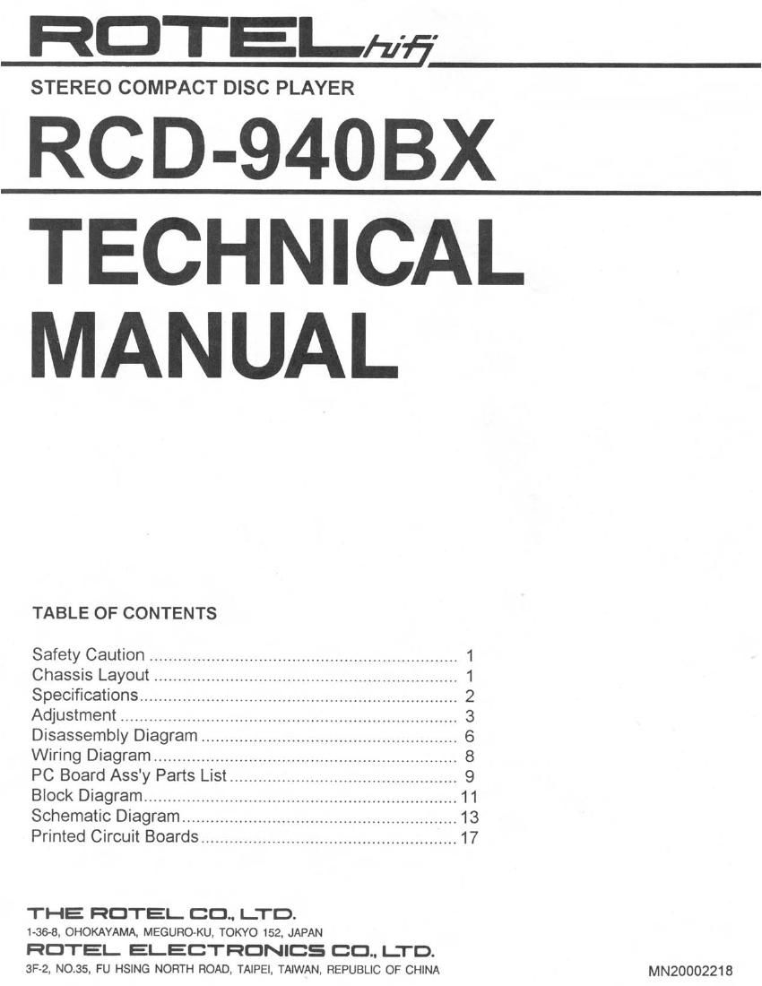 Rotel RCD 940BX Service Manual