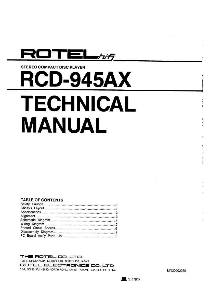 Rotel RCD 945AX Service Manual