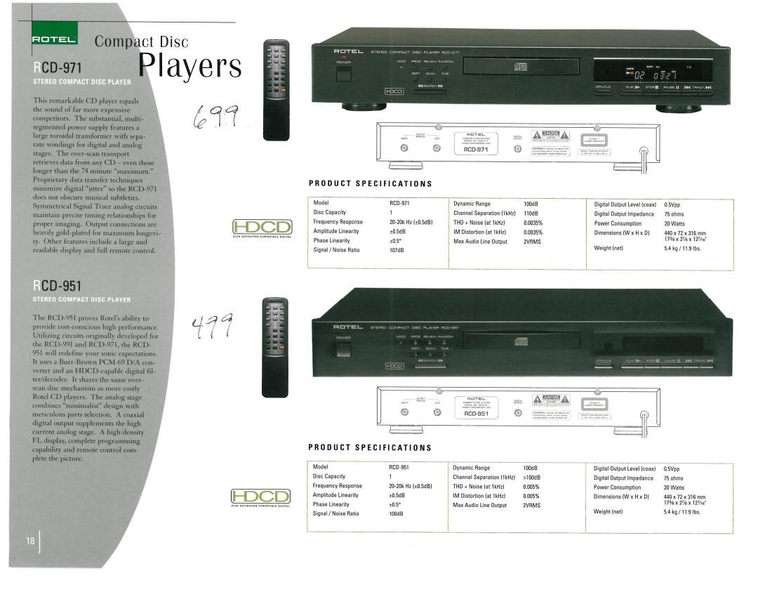 Rotel RCD 951 971 Brochure