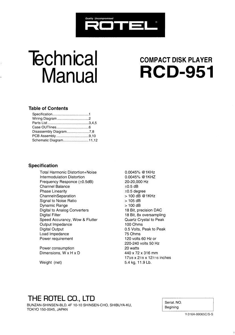 Rotel RCD 951 Service Manual