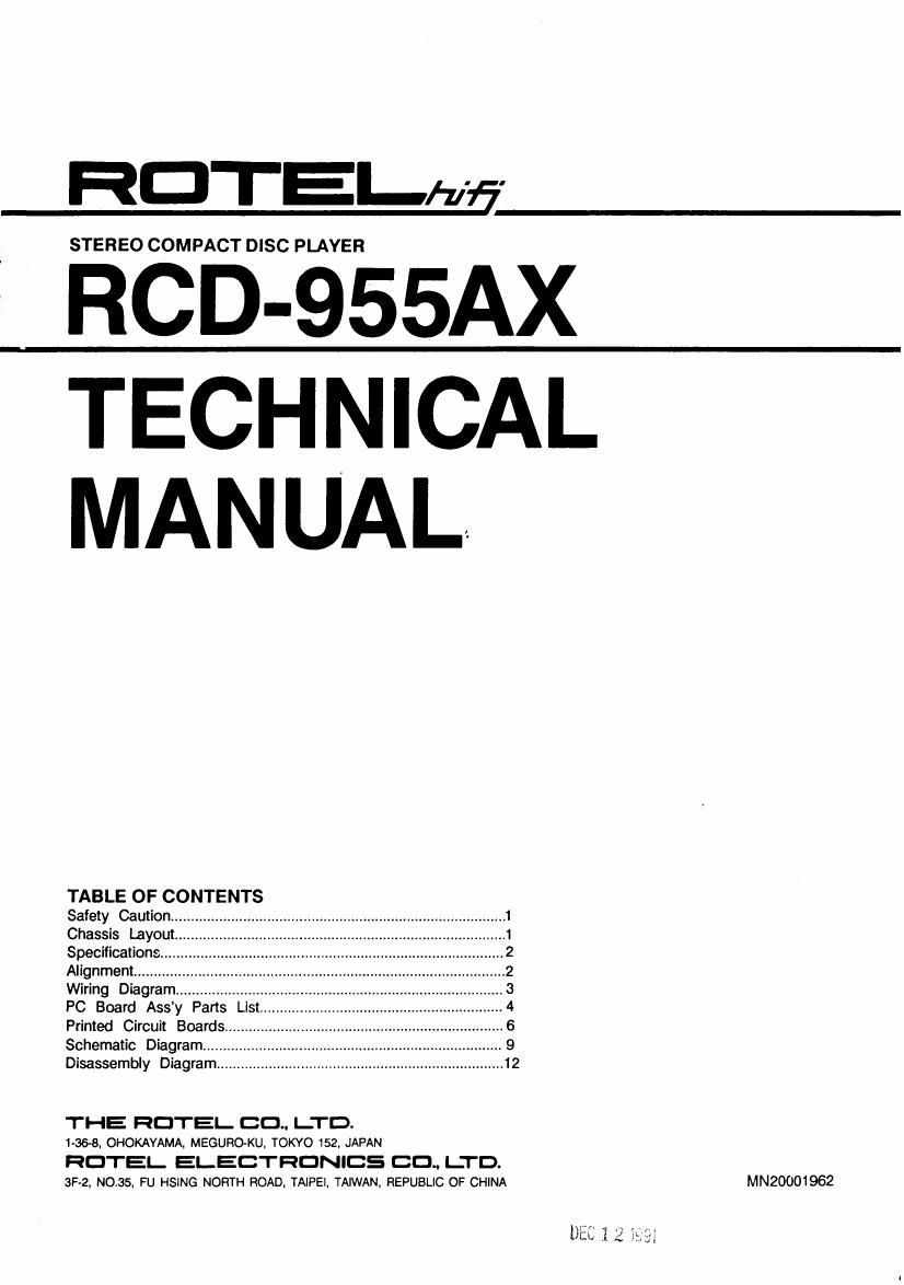 Rotel RCD 955AX Service Manual