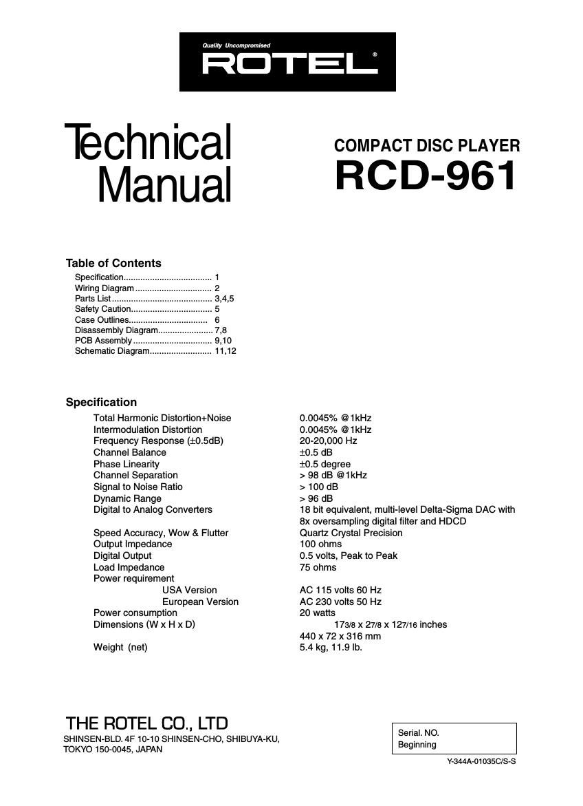 Rotel RCD 961 Service Manual
