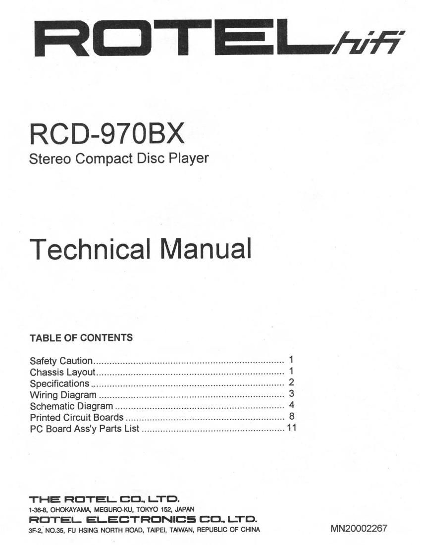 Rotel RCD 970BX Service Manual