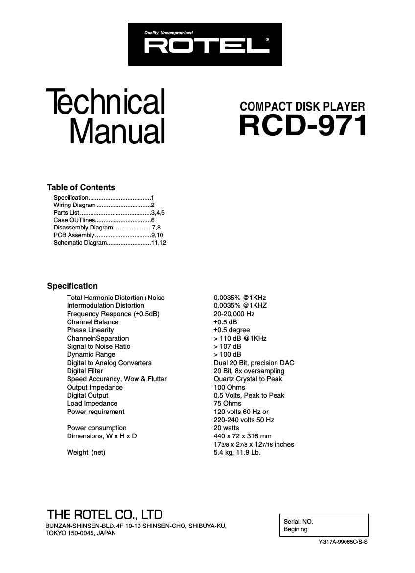 Rotel RCD 971 Service Manual
