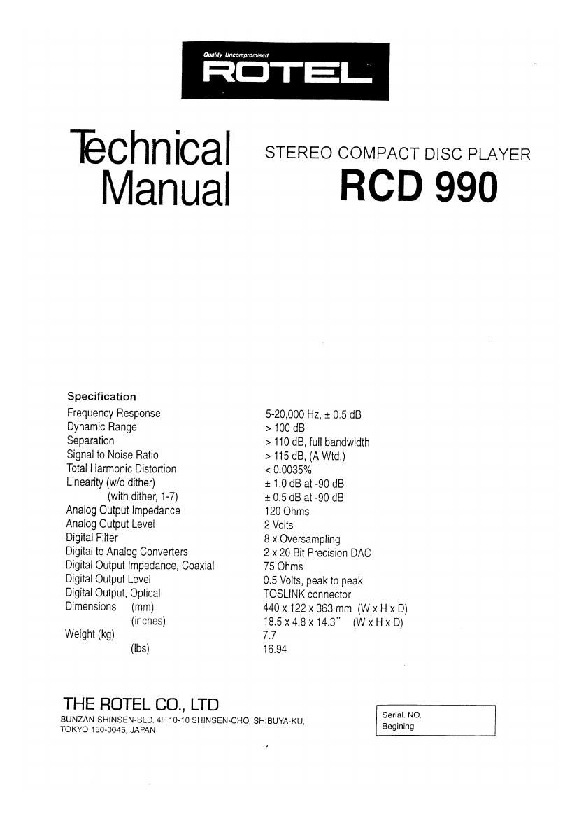Rotel RCD 990 Service Manual