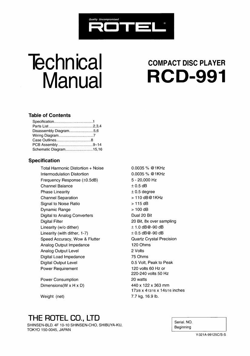 Rotel RCD 991 Service Manual