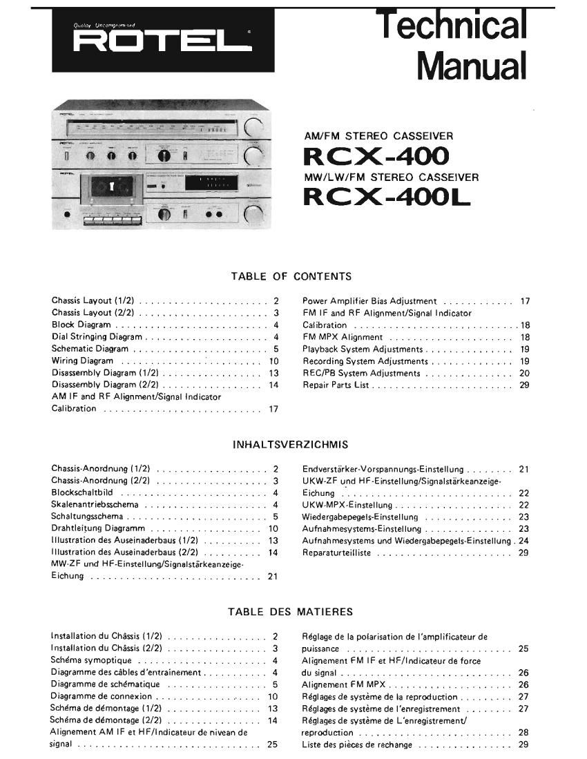 Rotel RCX 400L Service Manual