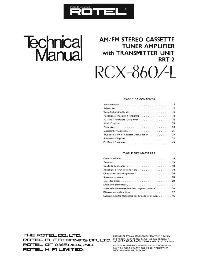 Rotel RCX 860 Service Manual