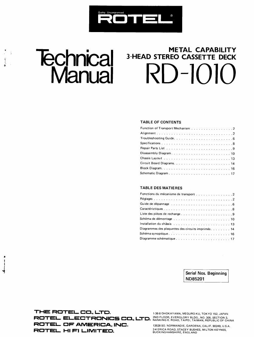 Rotel RD 1010 Service Manual