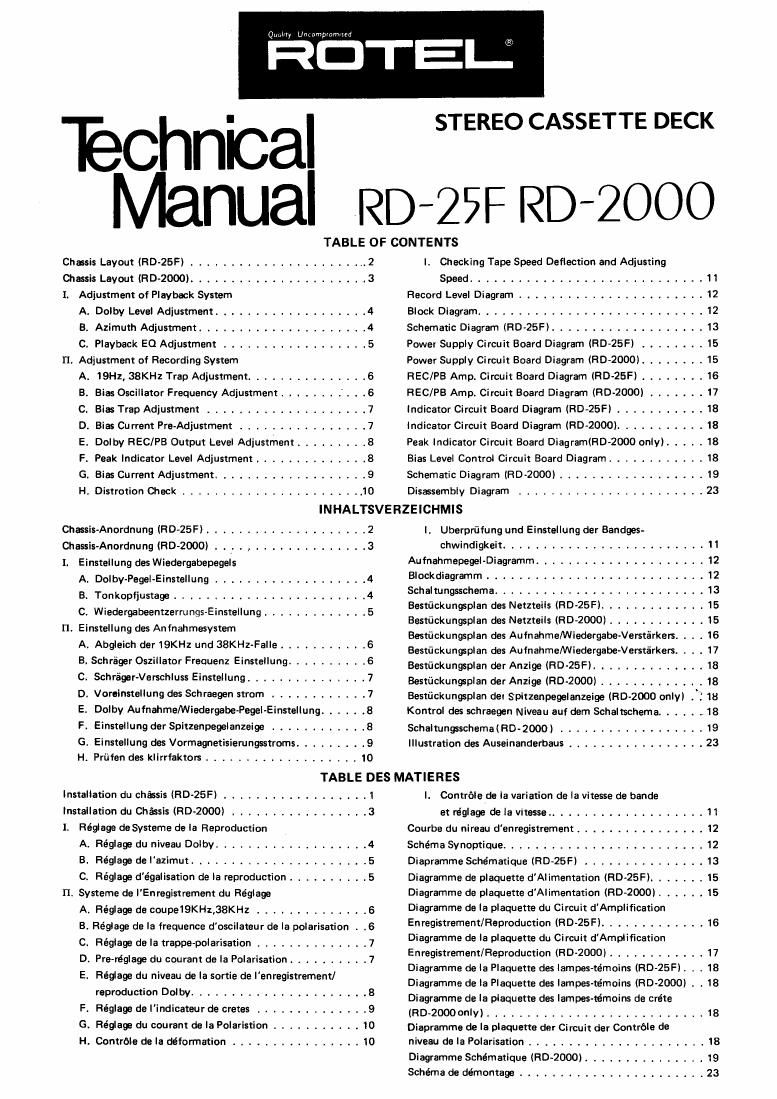 Rotel RD 2000 Service Manual
