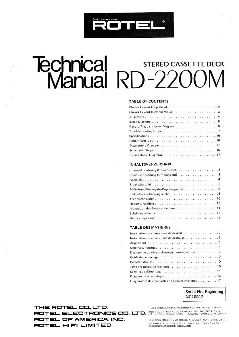 Rotel RD 2200M Service Manual