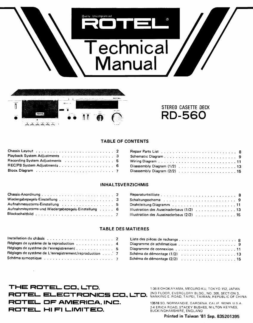 Rotel RD 560 Service Manual