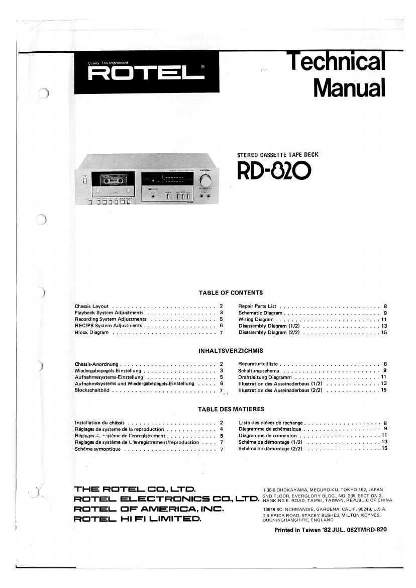 Rotel RD 820 Service Manual