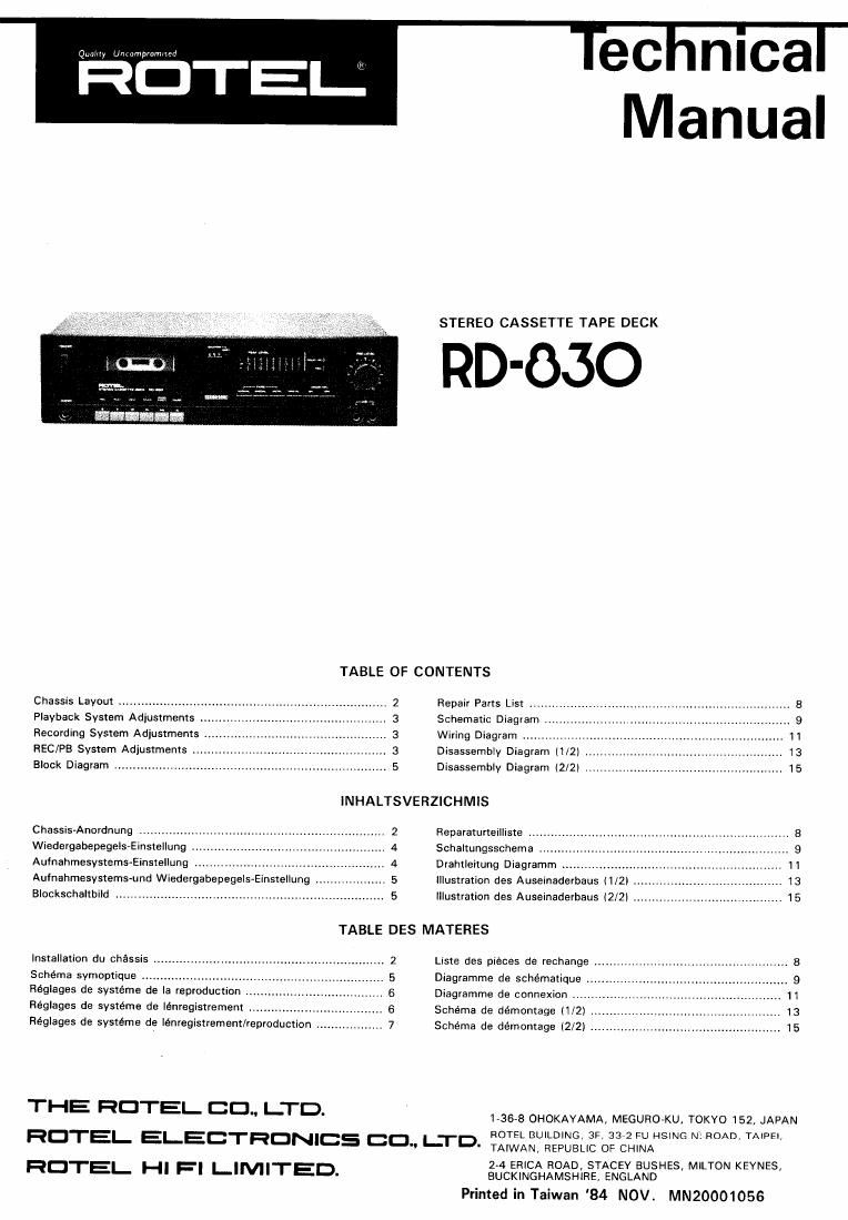 Rotel RD 830 Service Manual