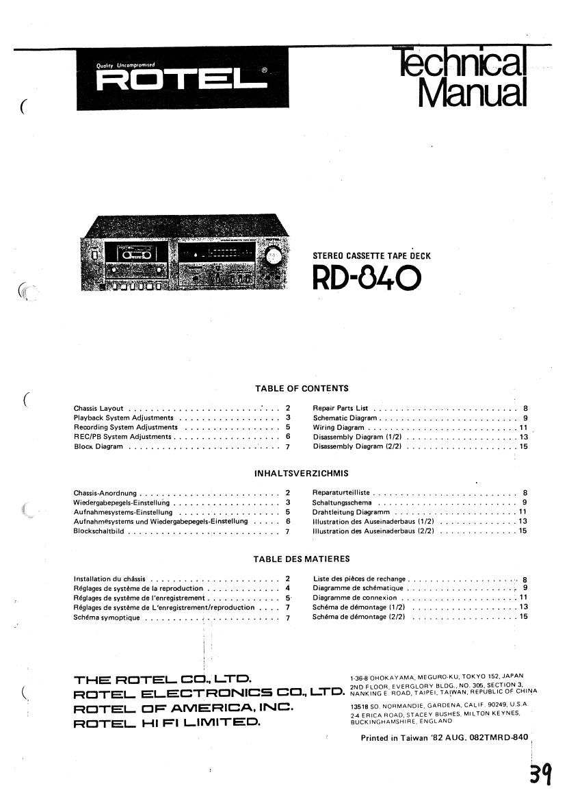 Rotel RD 840 Service Manual