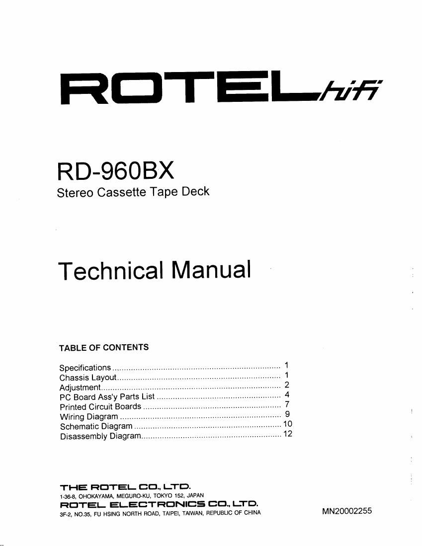 Rotel RD 960BX Service Manual