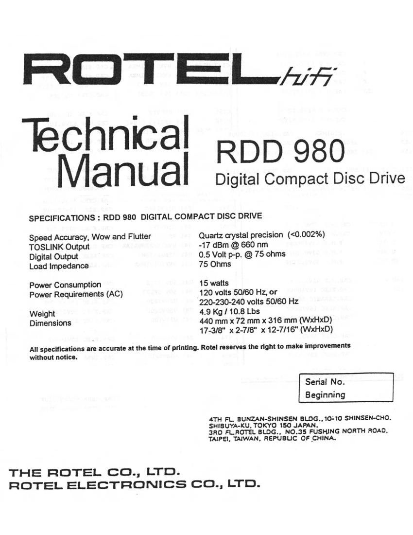 Rotel RDD 980 Service Manual