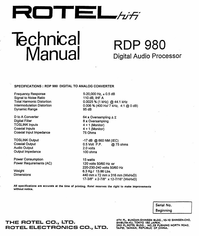 Rotel RDP 980 Service Manual