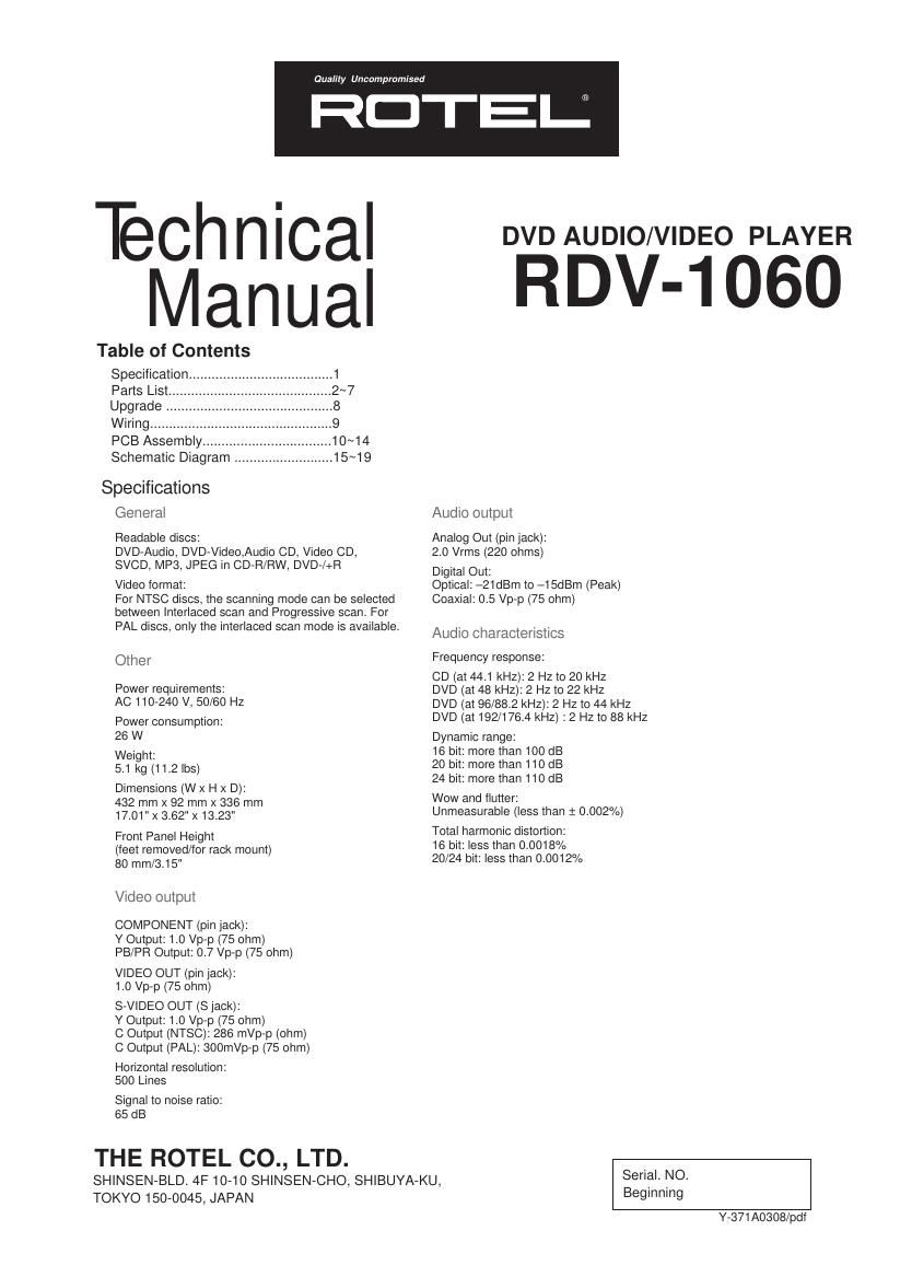 Rotel RDV 1060 Service Manual