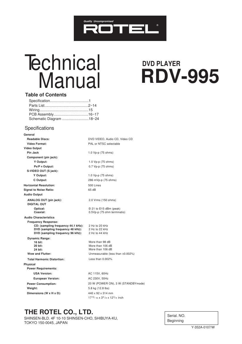 Rotel RDV 995 Service Manual