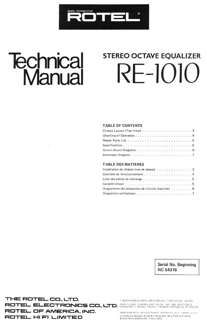 Rotel RE 1010 Service Manual
