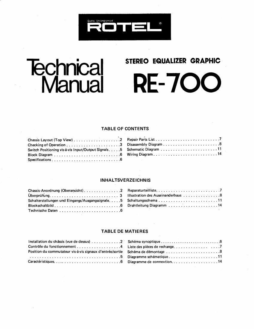 Rotel RE 700 Service Manual