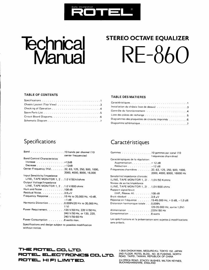 Rotel RE 860 Service Manual