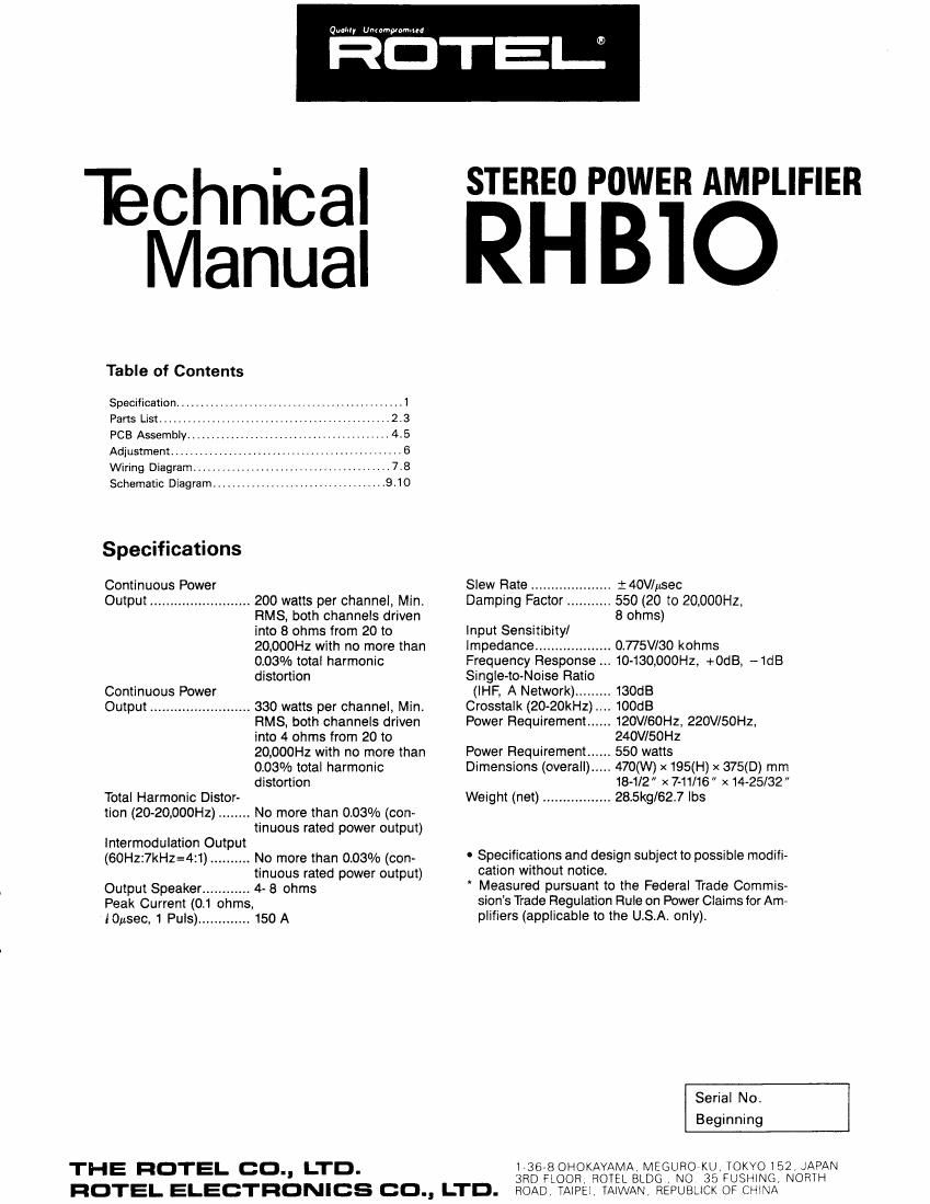 rotel rhb 10 service manual