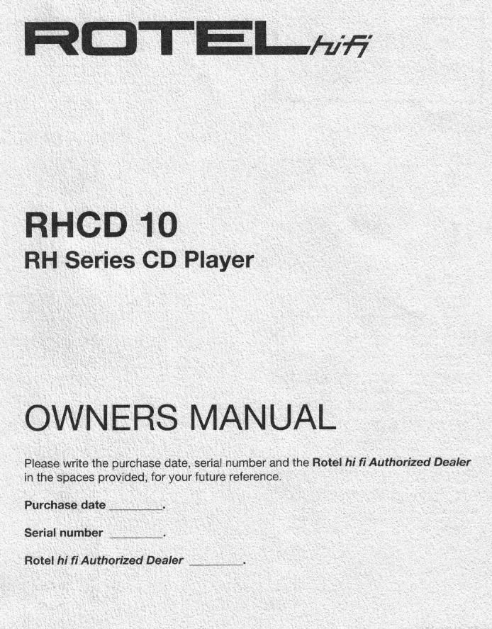 rotel rhcd 10 owners manual