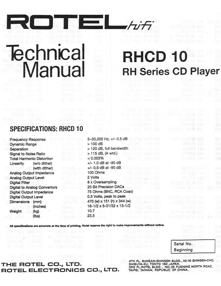 rotel rhcd 10 service manual