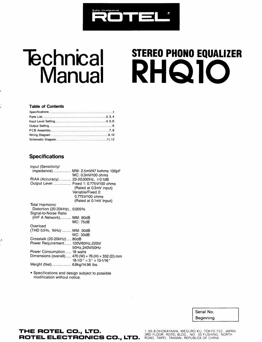 rotel rhq 10 service manual