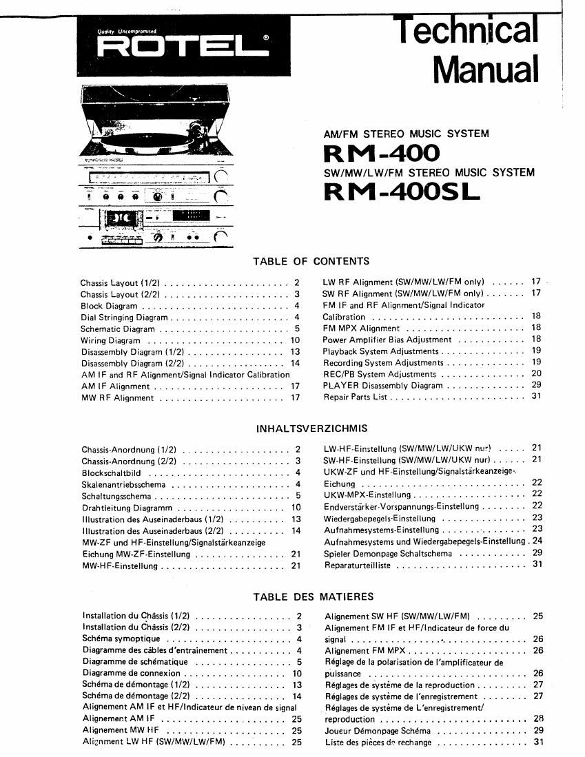 Rotel RM 400 Service Manual