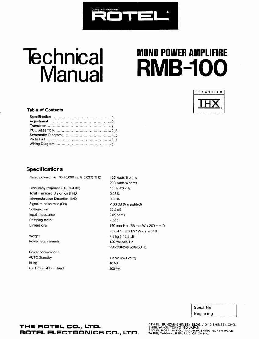 Rotel RMB 100 Service Manual