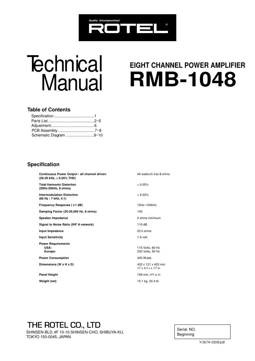 Rotel RMB 1048 Service Manual