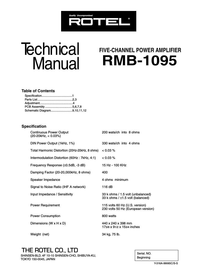 Rotel RMB 1095 Service Manual