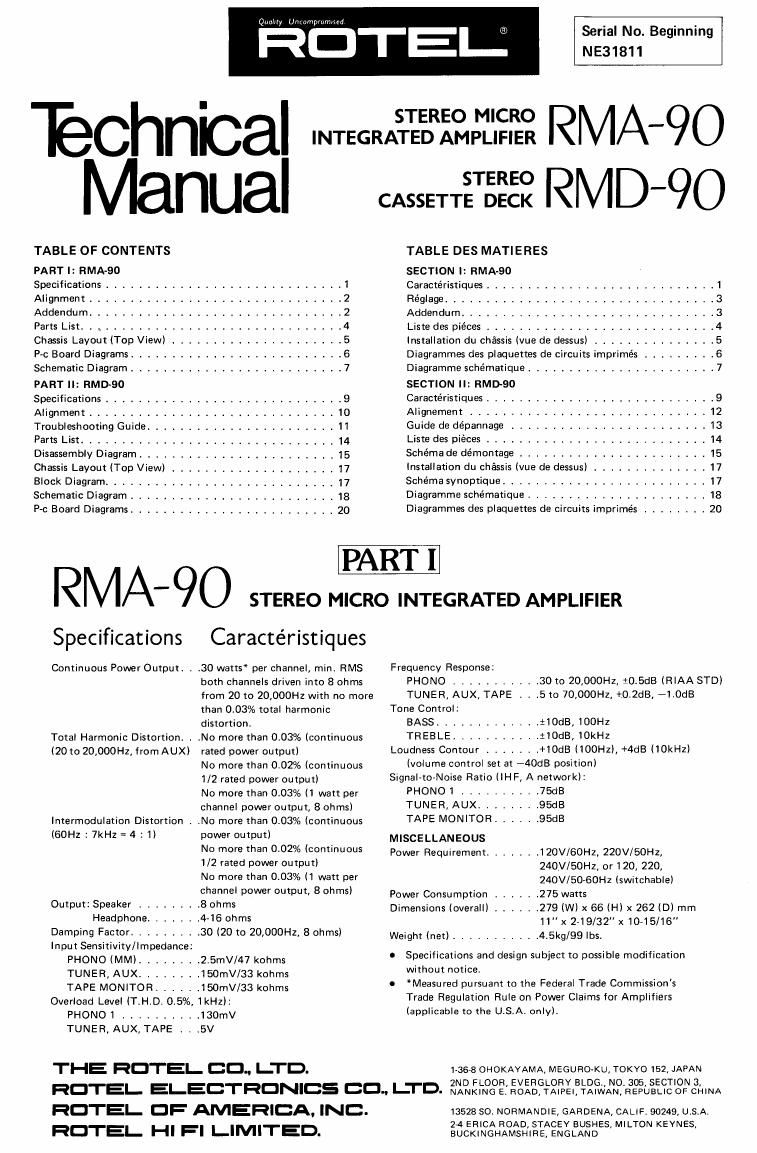 Rotel RMD 90 Service Manual
