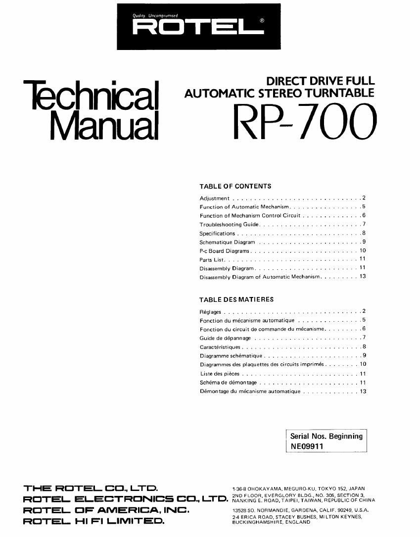 Rotel RP 700 Service Manual