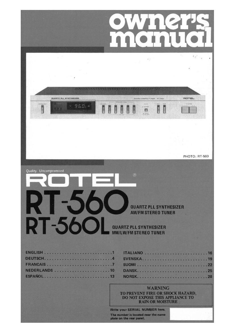 Rotel RT 560 Owners Manual