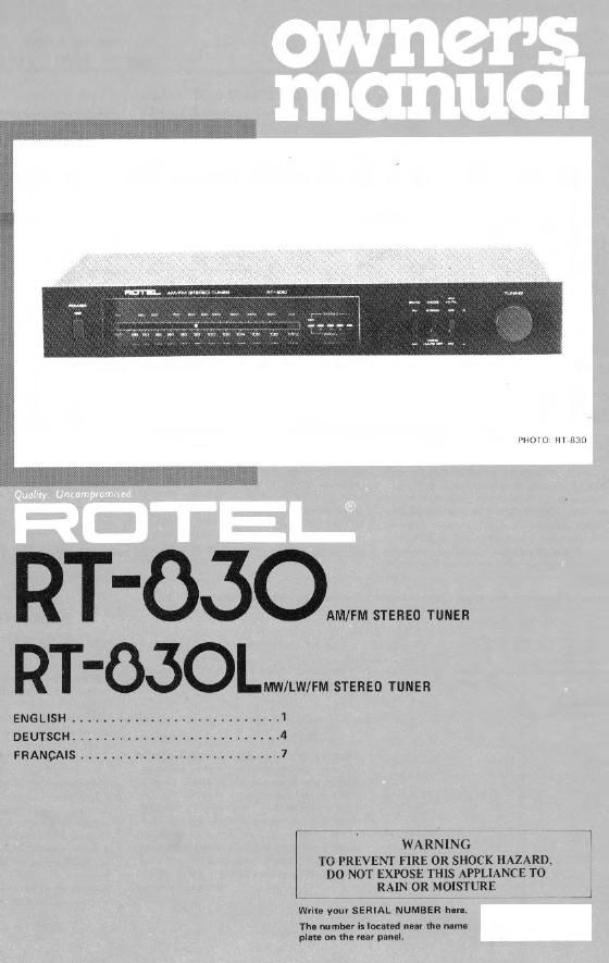 Rotel RT 830 830L OM