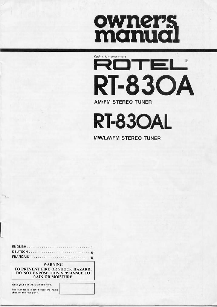 Rotel RT 830A 830AL OM