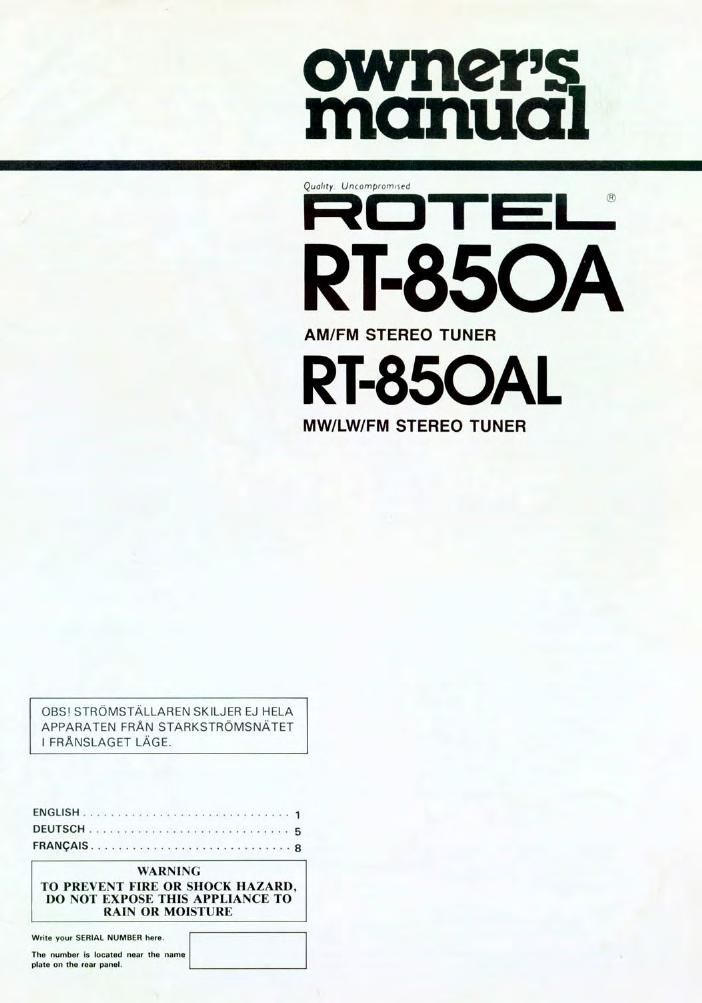 Rotel RT 850A 850AL OM
