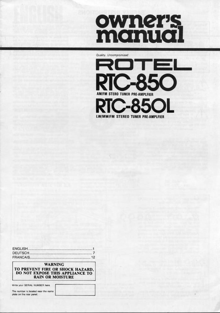 Rotel RTC 850 850L OM