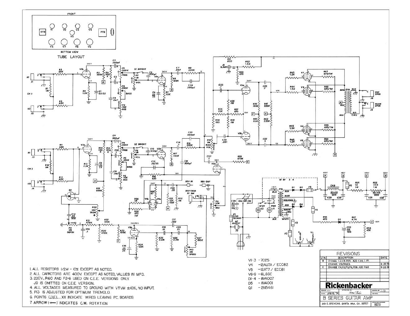 rickenbacker b 410 b 212 b series guitar amp schematics