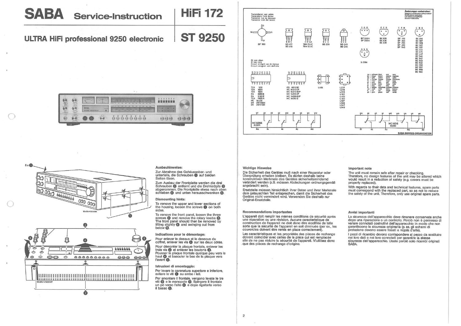 saba 9250 service manual