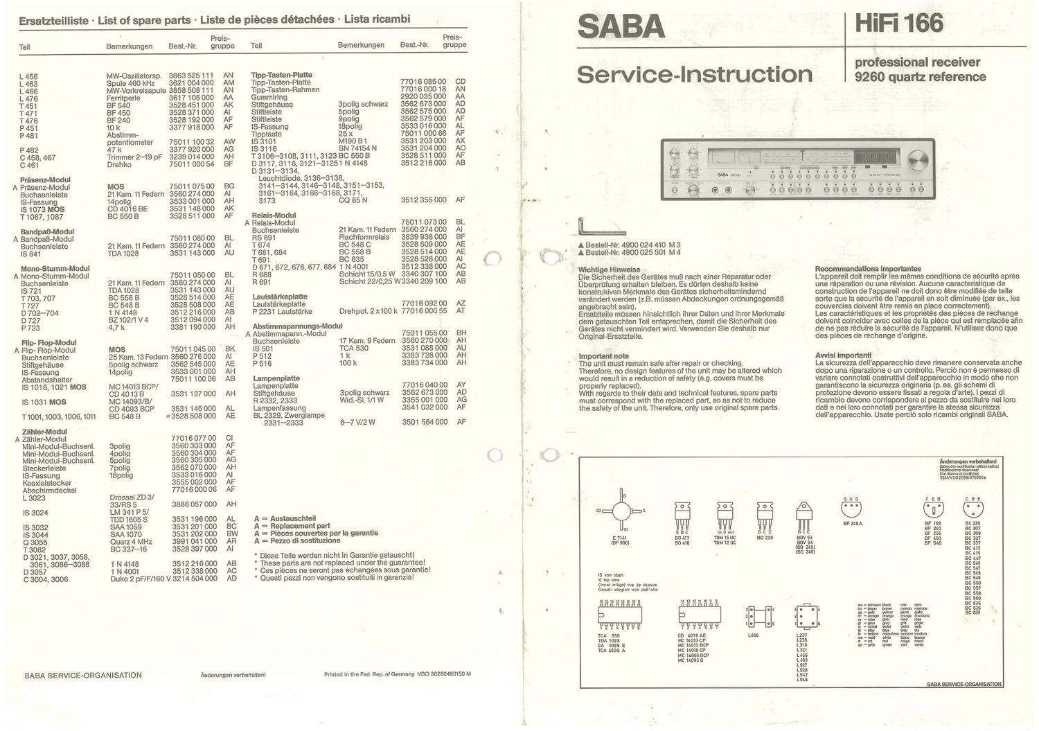 saba 9260 service manual