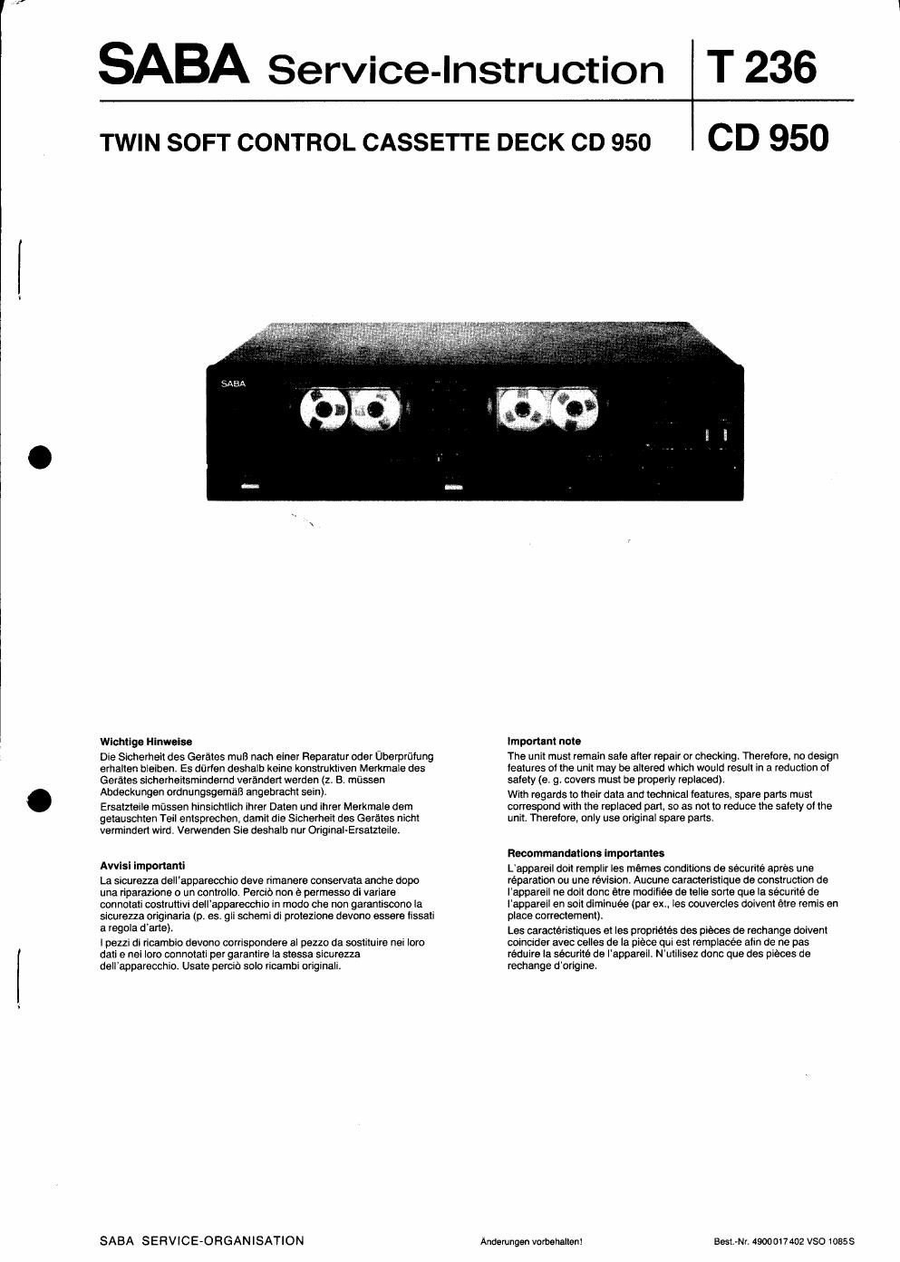 saba cd 950 service manual