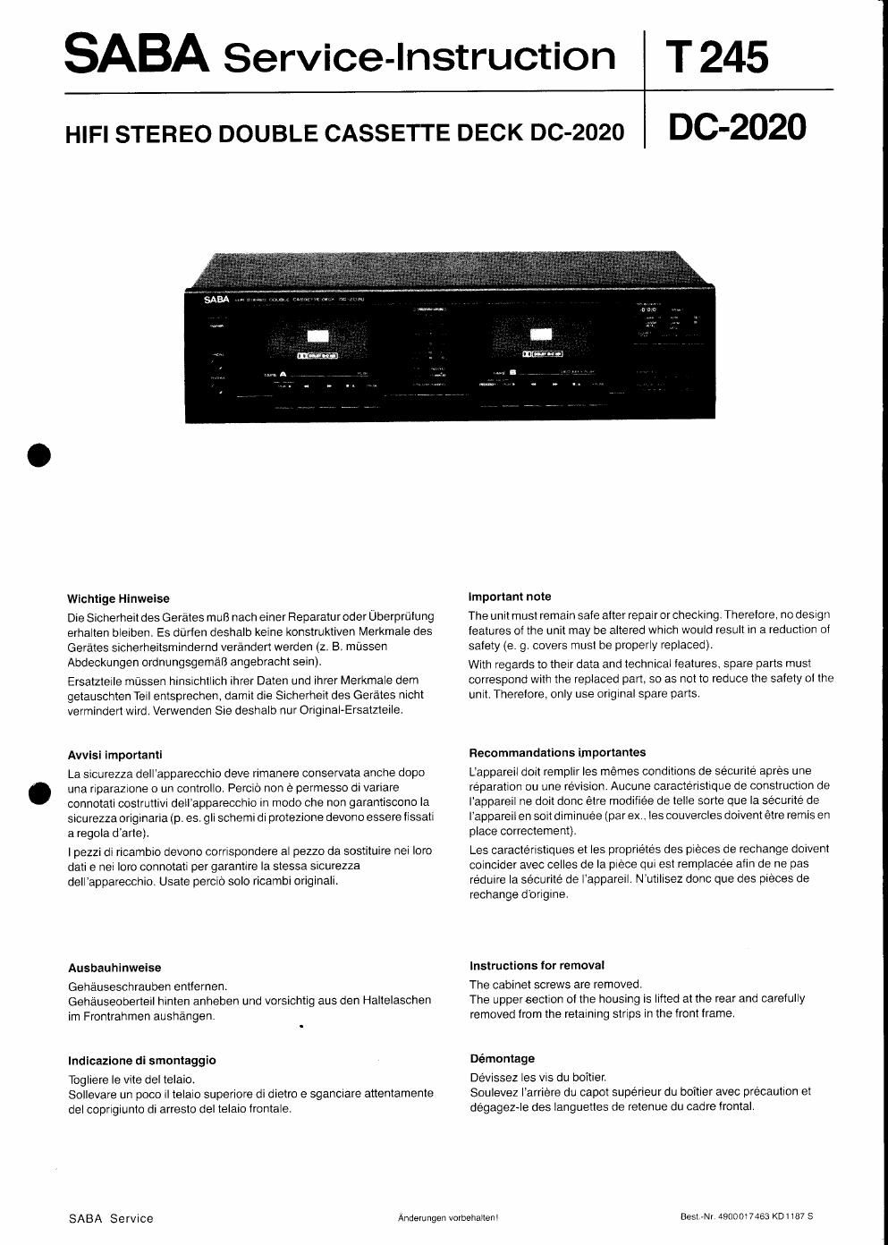 saba dc 2020 service manual