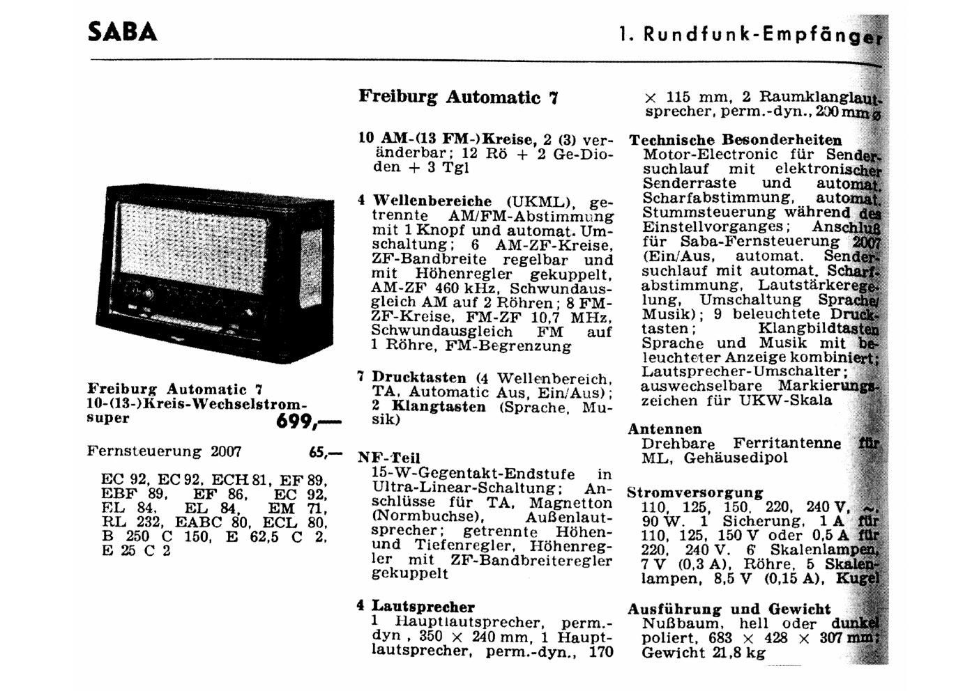 saba freiburg automatic 7 specs