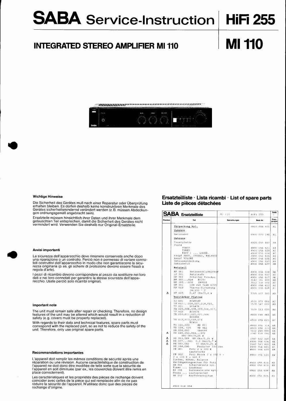 saba mi 110 service manual